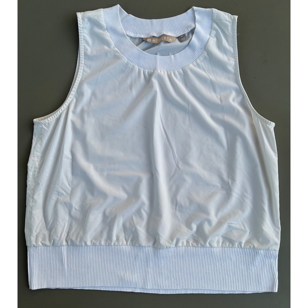 Athleta Womens Zephyr White Ribbed Trim Sleeveless Activewear Tank Top XS